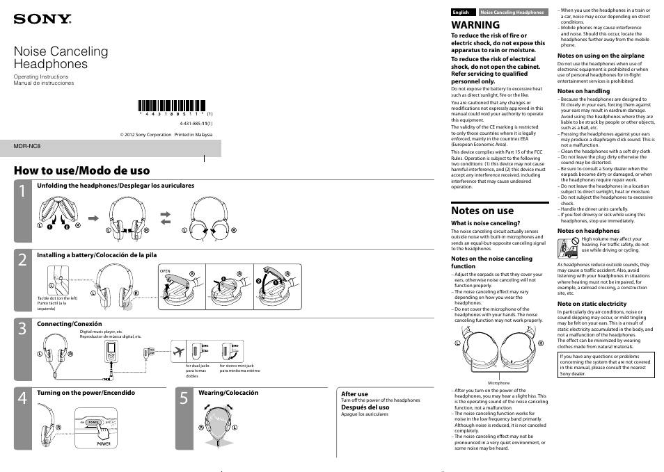 Sony MDR-NC8 User Manual | 2 pages