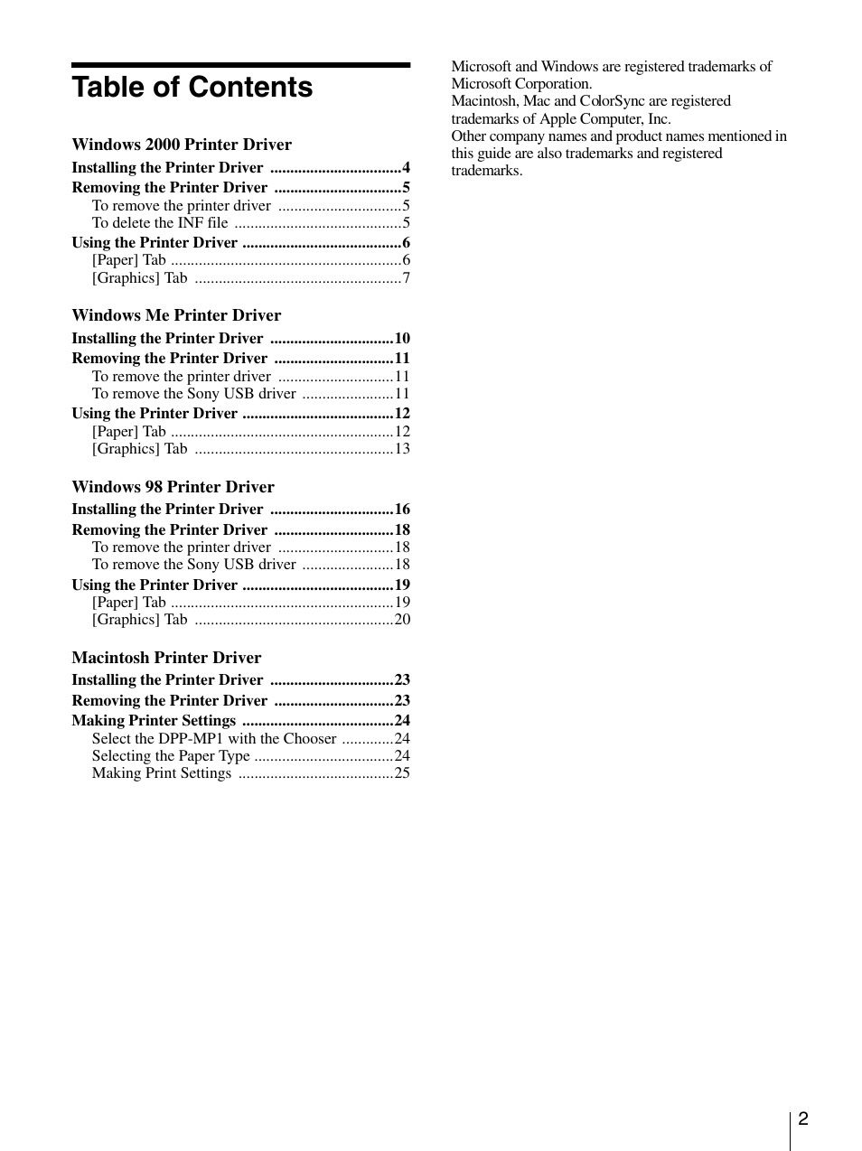 Sony DPP-MP1 User Manual | Page 2 / 26