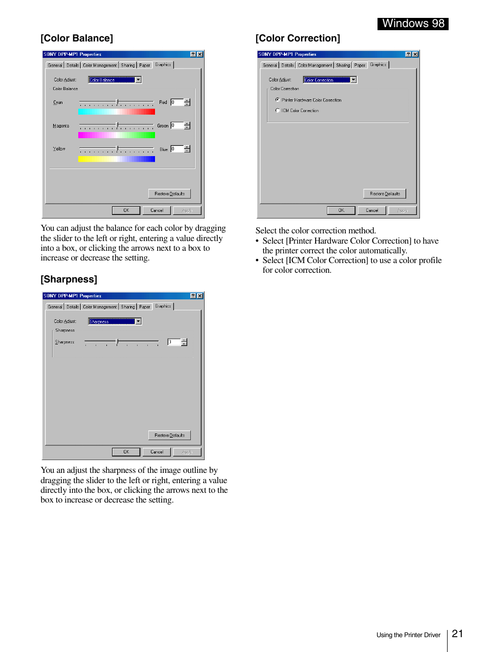 Windows 98 | Sony DPP-MP1 User Manual | Page 21 / 26