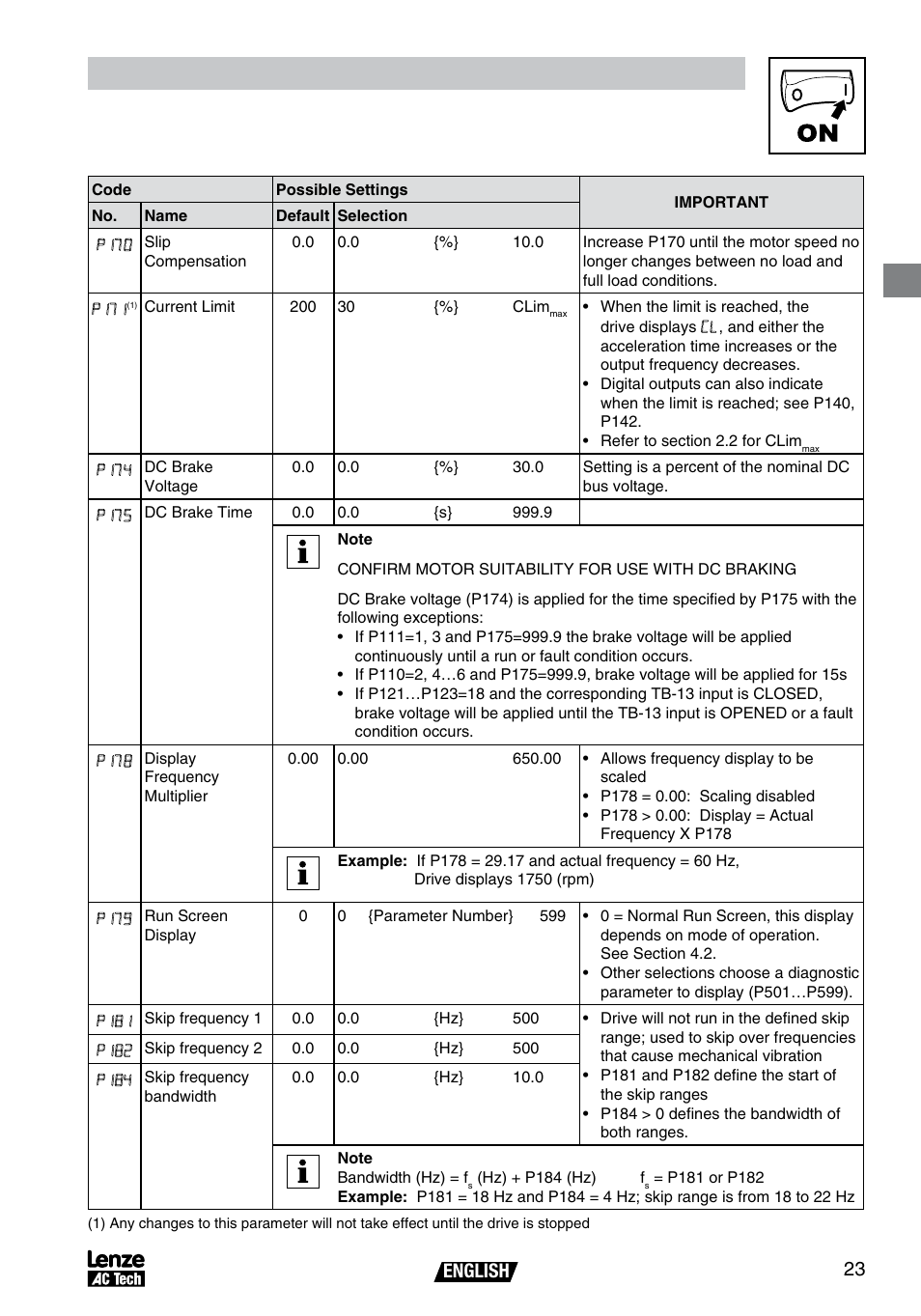 Commissioning, English 2 | AC International Lenze SV01B User Manual | Page 24 / 38