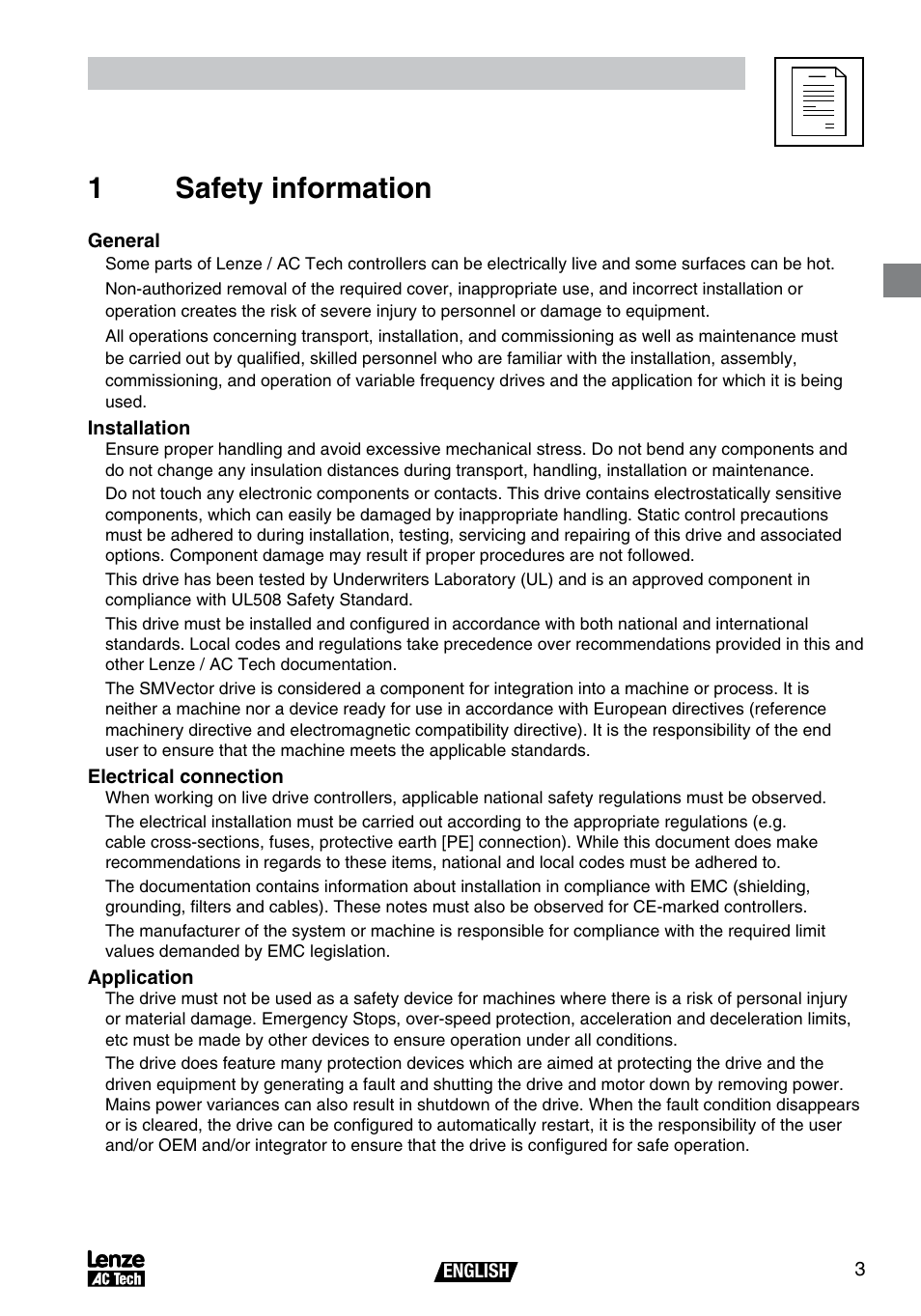 1safety information, Safety information | AC International Lenze SV01B User Manual | Page 4 / 38