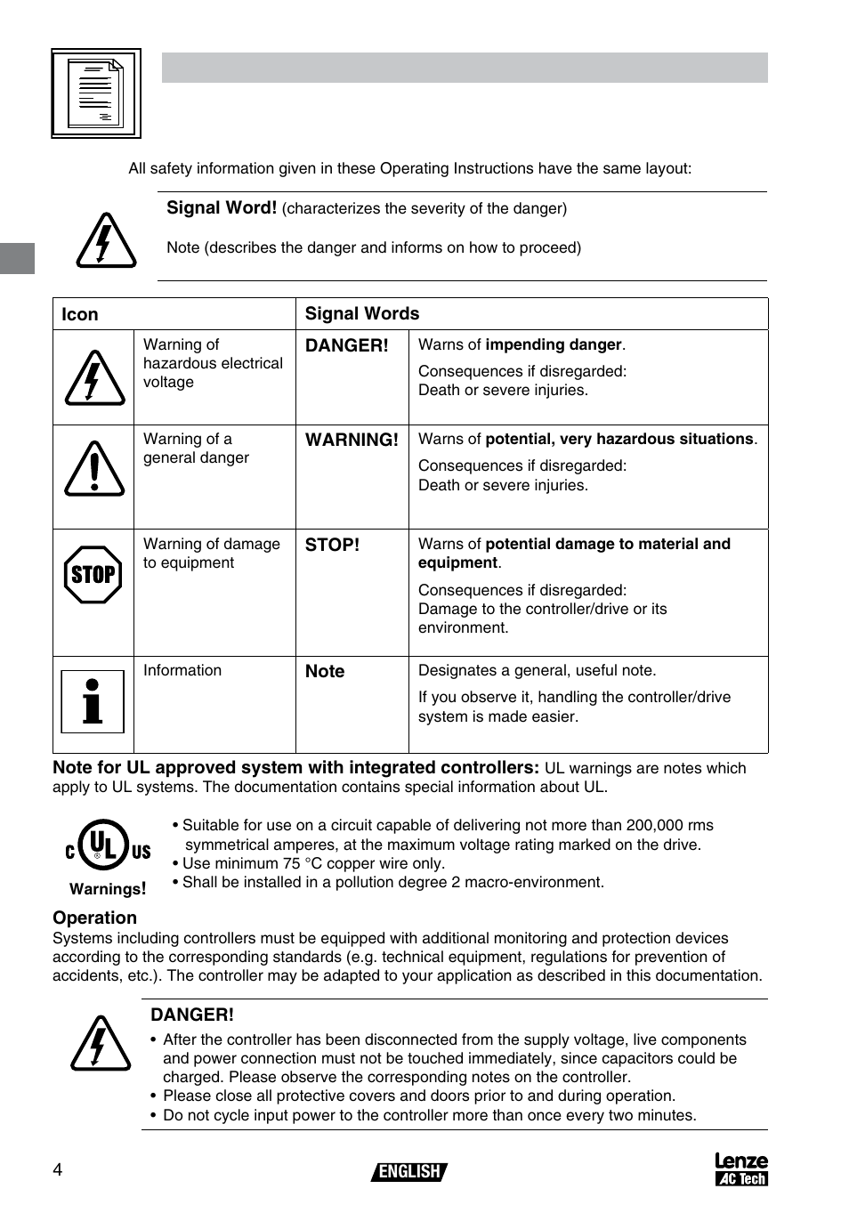 Safety information | AC International Lenze SV01B User Manual | Page 5 / 38