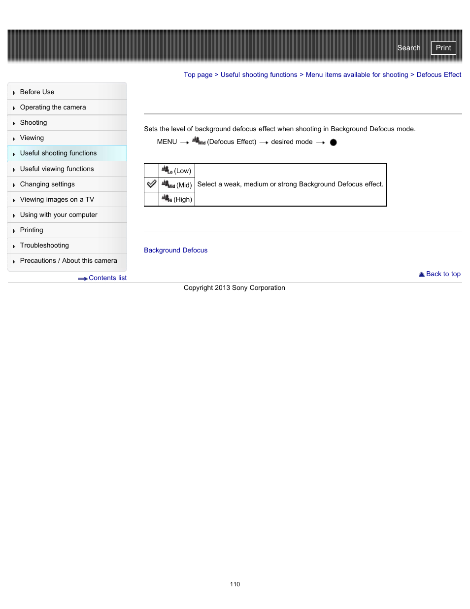 Defocus effect, Cyber-shot user guide | Sony DSC-HX300 User Manual | Page 117 / 252