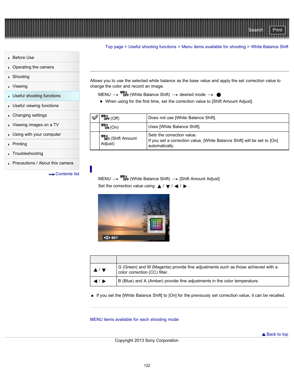 White balance shift, Cyber-shot user guide | Sony DSC-HX300 User Manual | Page 129 / 252