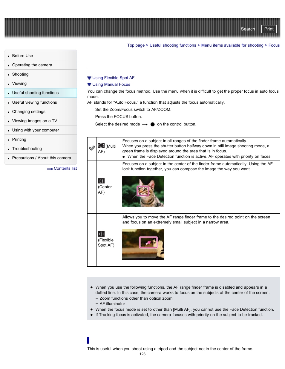 Focus, Details, Cyber-shot user guide | Sony DSC-HX300 User Manual | Page 130 / 252