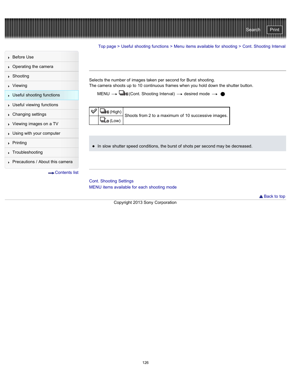 Cont. shooting interval, Cyber-shot user guide | Sony DSC-HX300 User Manual | Page 133 / 252