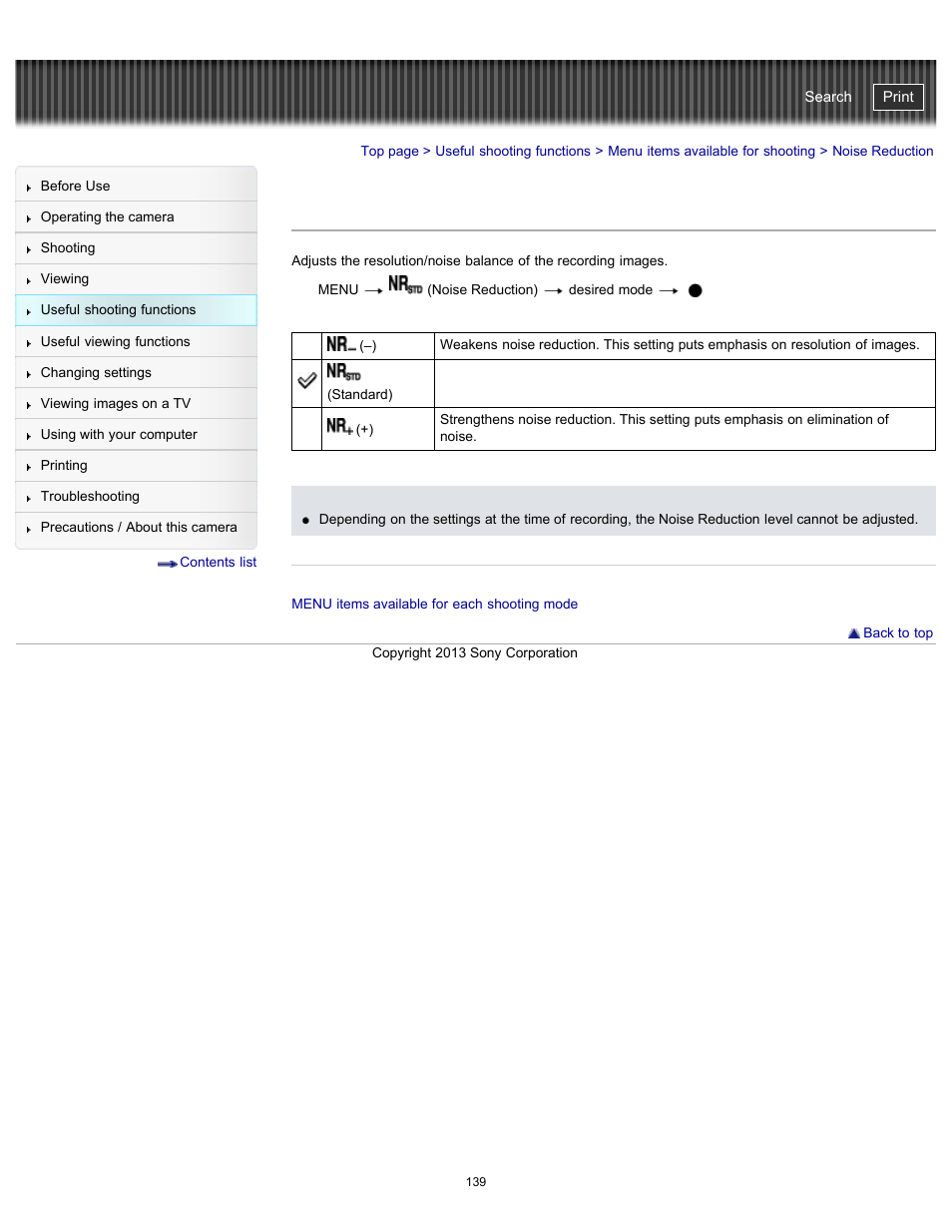 Noise reduction, Cyber-shot user guide | Sony DSC-HX300 User Manual | Page 146 / 252