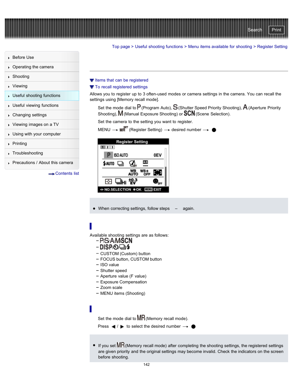 Register setting, Details, Cyber-shot user guide | Sony DSC-HX300 User Manual | Page 149 / 252