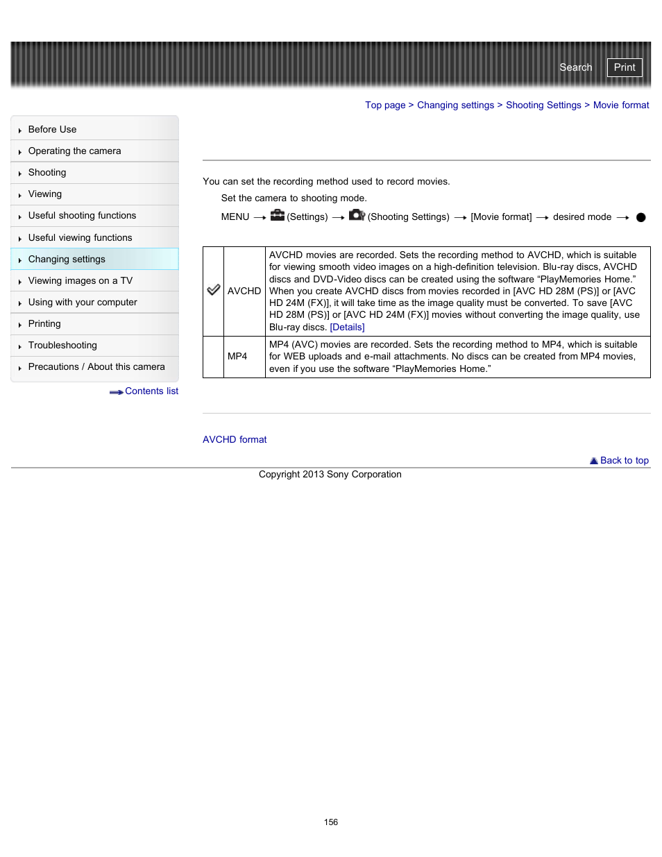 Movie format, Details, Cyber-shot user guide | Sony DSC-HX300 User Manual | Page 163 / 252