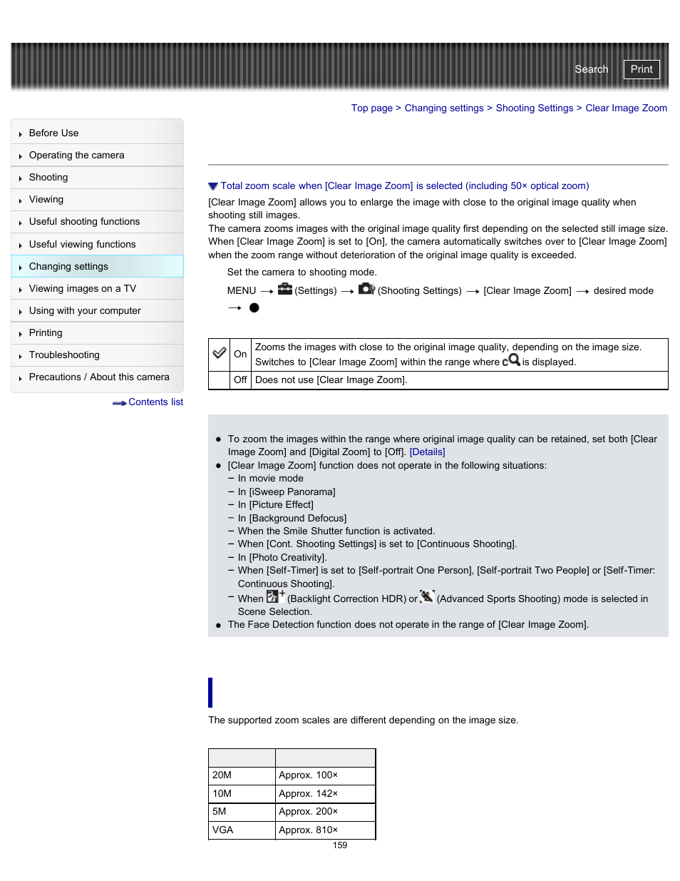 Clear image zoom, Details, Cyber-shot user guide | Sony DSC-HX300 User Manual | Page 166 / 252