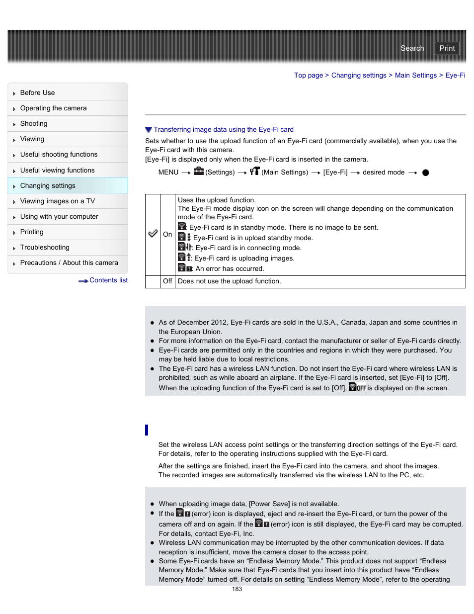 Eye-fi, Cyber-shot user guide | Sony DSC-HX300 User Manual | Page 190 / 252