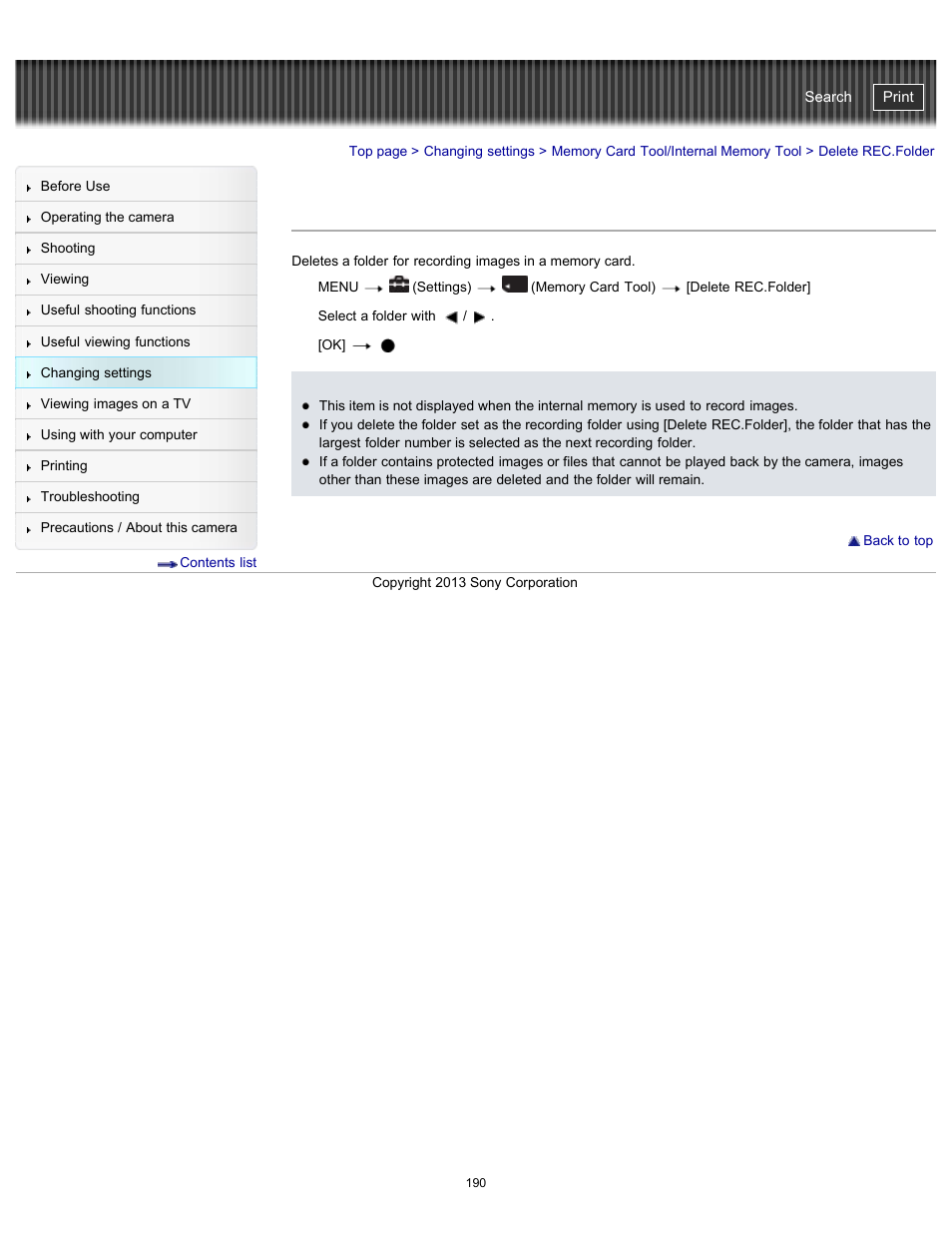 Delete rec.folder, Cyber-shot user guide | Sony DSC-HX300 User Manual | Page 197 / 252