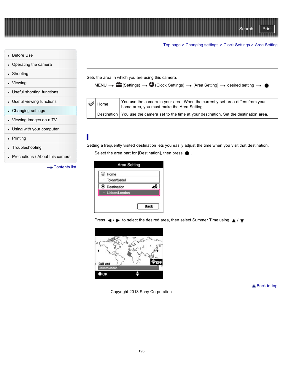 Area setting, Cyber-shot user guide | Sony DSC-HX300 User Manual | Page 200 / 252