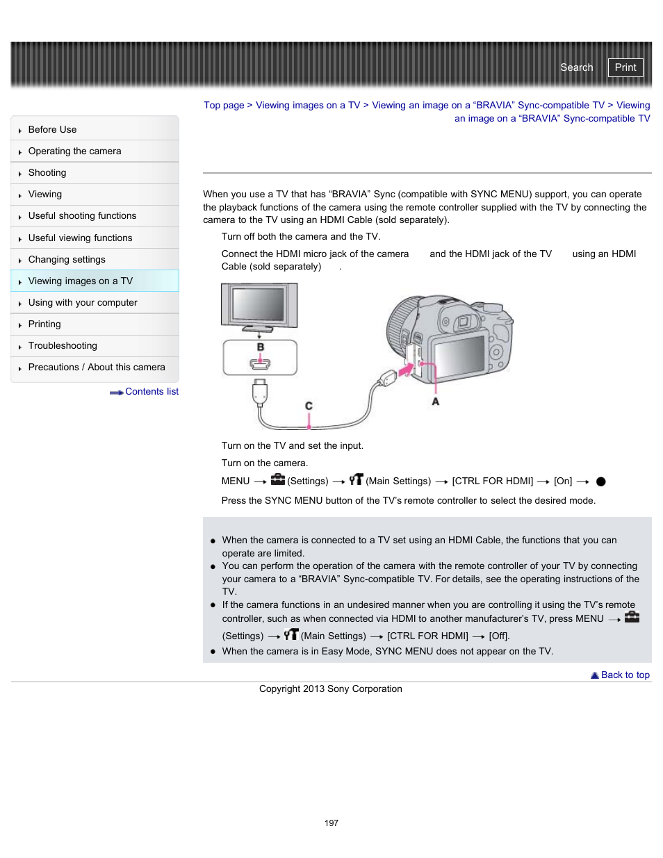 Viewing an image on a “bravia” sync-compatible tv, Cyber-shot user guide | Sony DSC-HX300 User Manual | Page 204 / 252