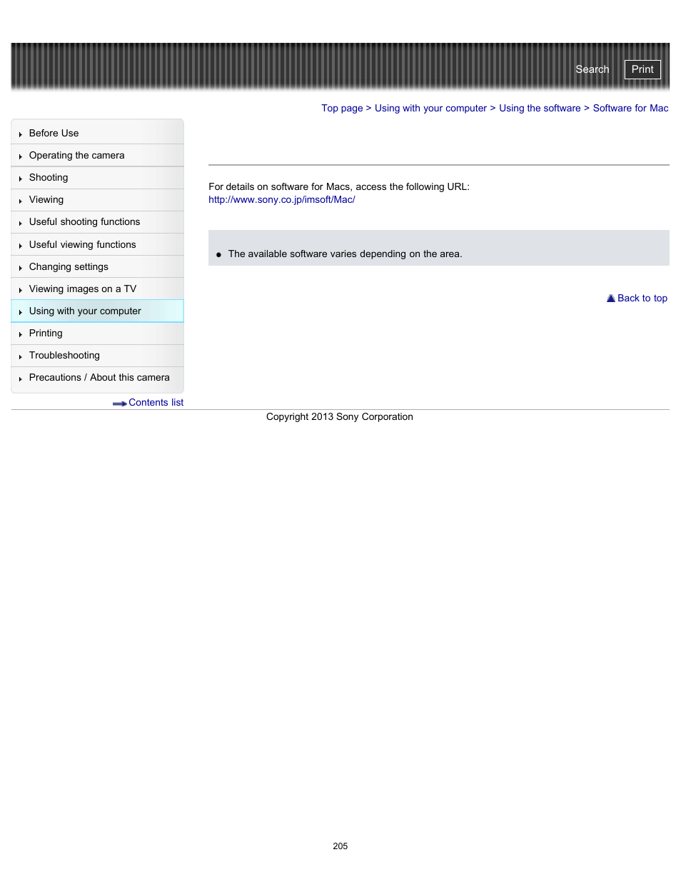Software for mac, Cyber-shot user guide | Sony DSC-HX300 User Manual | Page 212 / 252