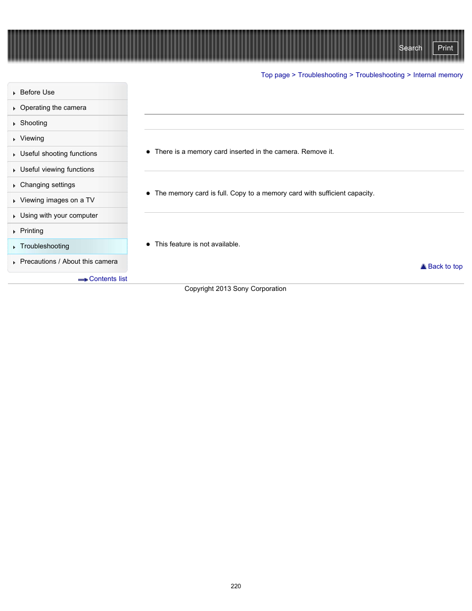 Internal memory, Cyber-shot user guide | Sony DSC-HX300 User Manual | Page 227 / 252