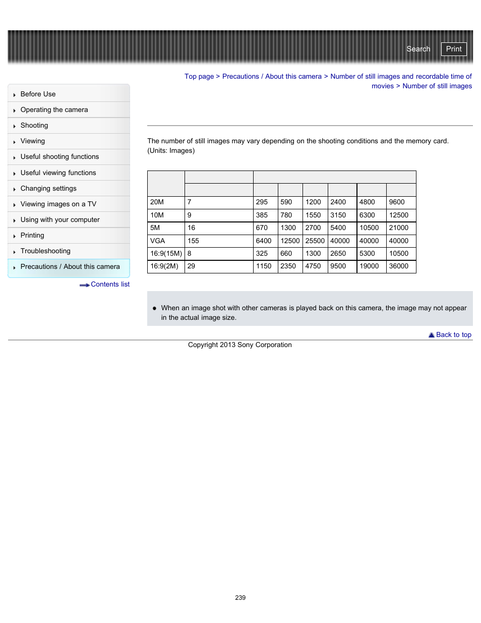 Number of still images, Cyber-shot user guide | Sony DSC-HX300 User Manual | Page 246 / 252