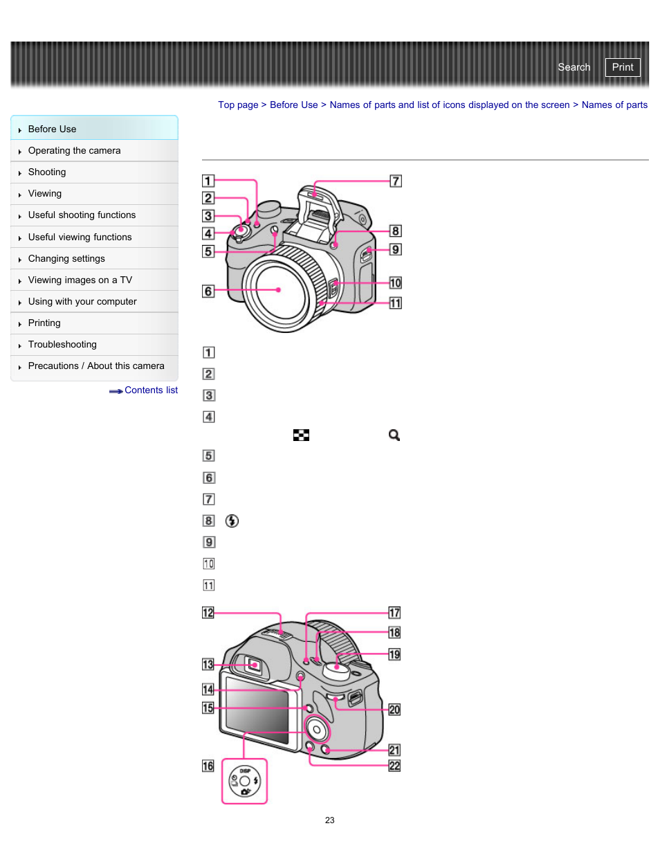 Names of parts, Cyber-shot user guide | Sony DSC-HX300 User Manual | Page 30 / 252