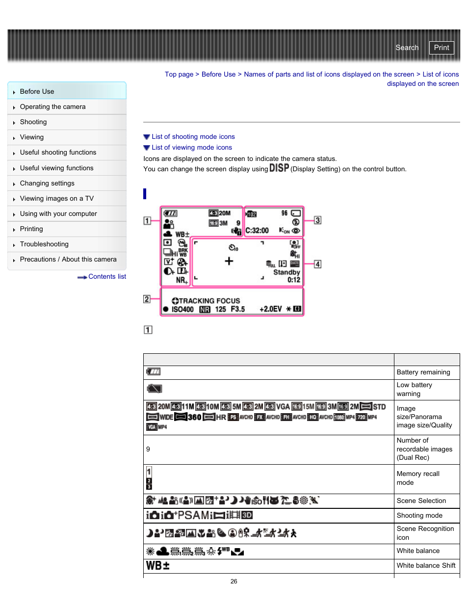 List of icons displayed on the screen, Cyber-shot user guide | Sony DSC-HX300 User Manual | Page 33 / 252