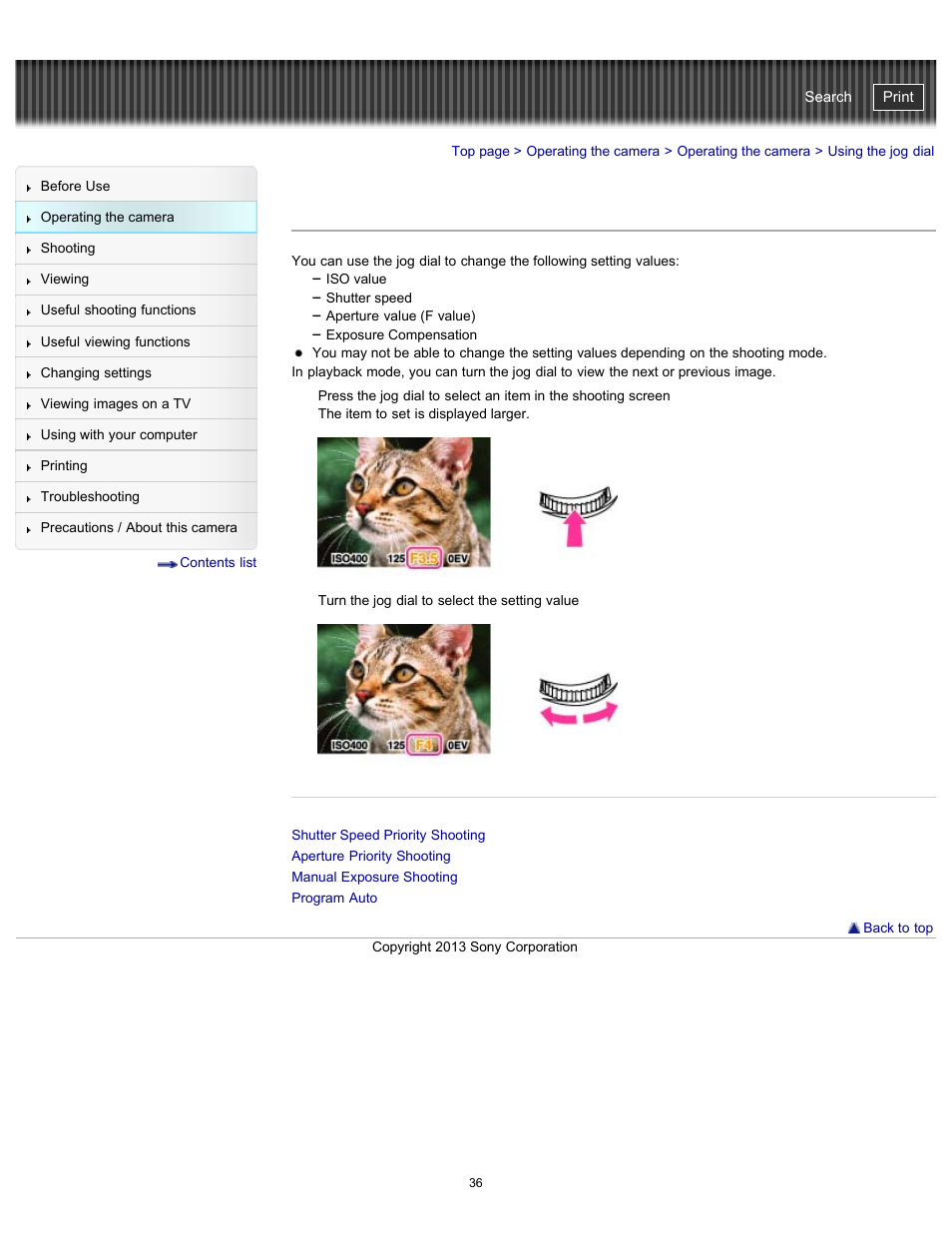 Using the jog dial, Cyber-shot user guide | Sony DSC-HX300 User Manual | Page 43 / 252