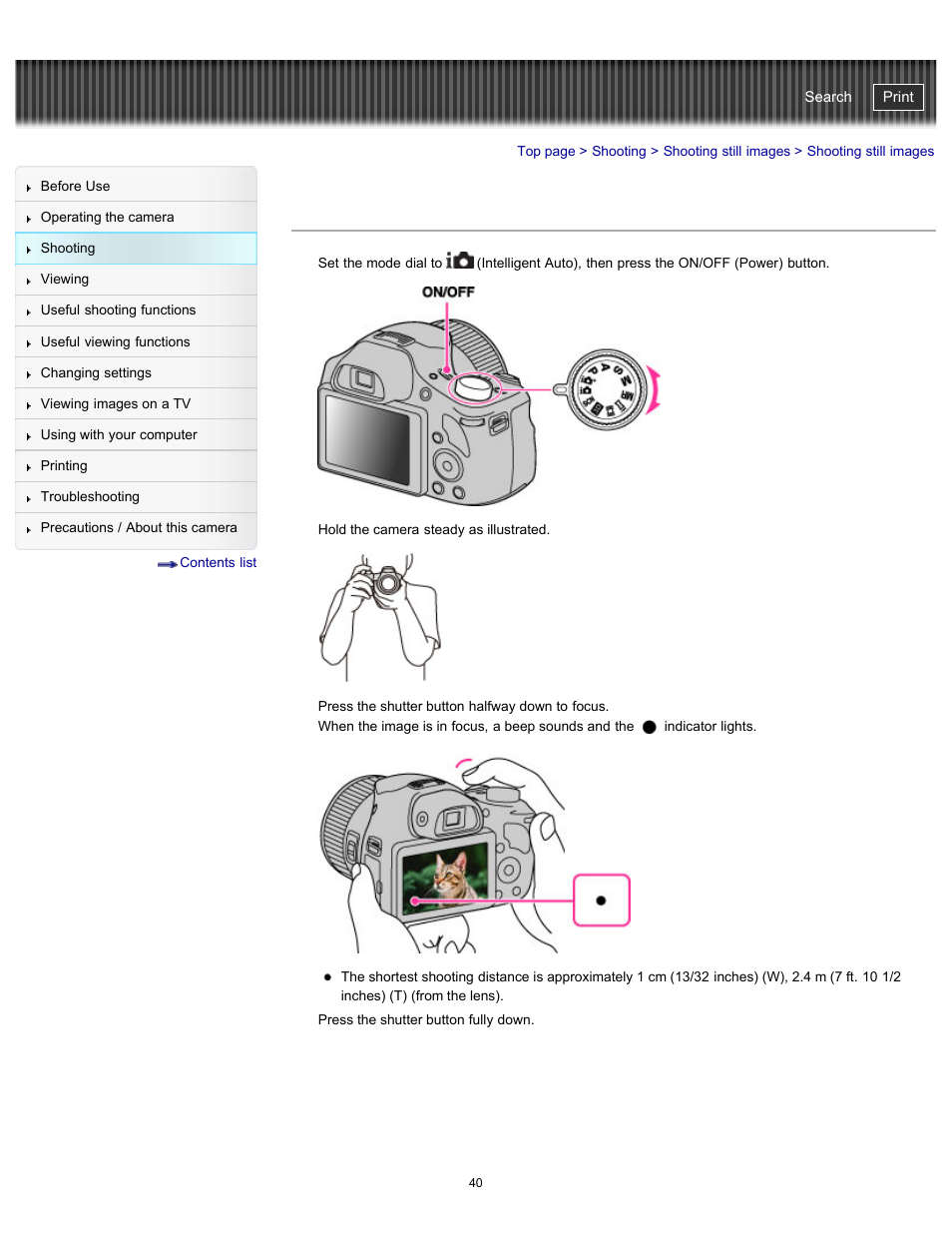 Shooting still images, Cyber-shot user guide | Sony DSC-HX300 User Manual | Page 47 / 252
