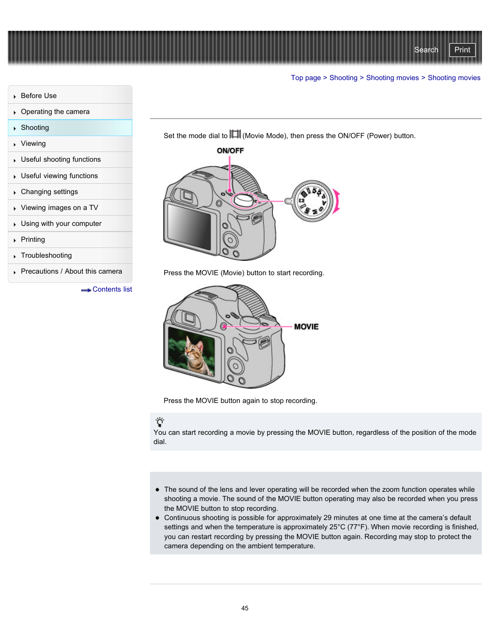 Shooting movies, Cyber-shot user guide | Sony DSC-HX300 User Manual | Page 52 / 252