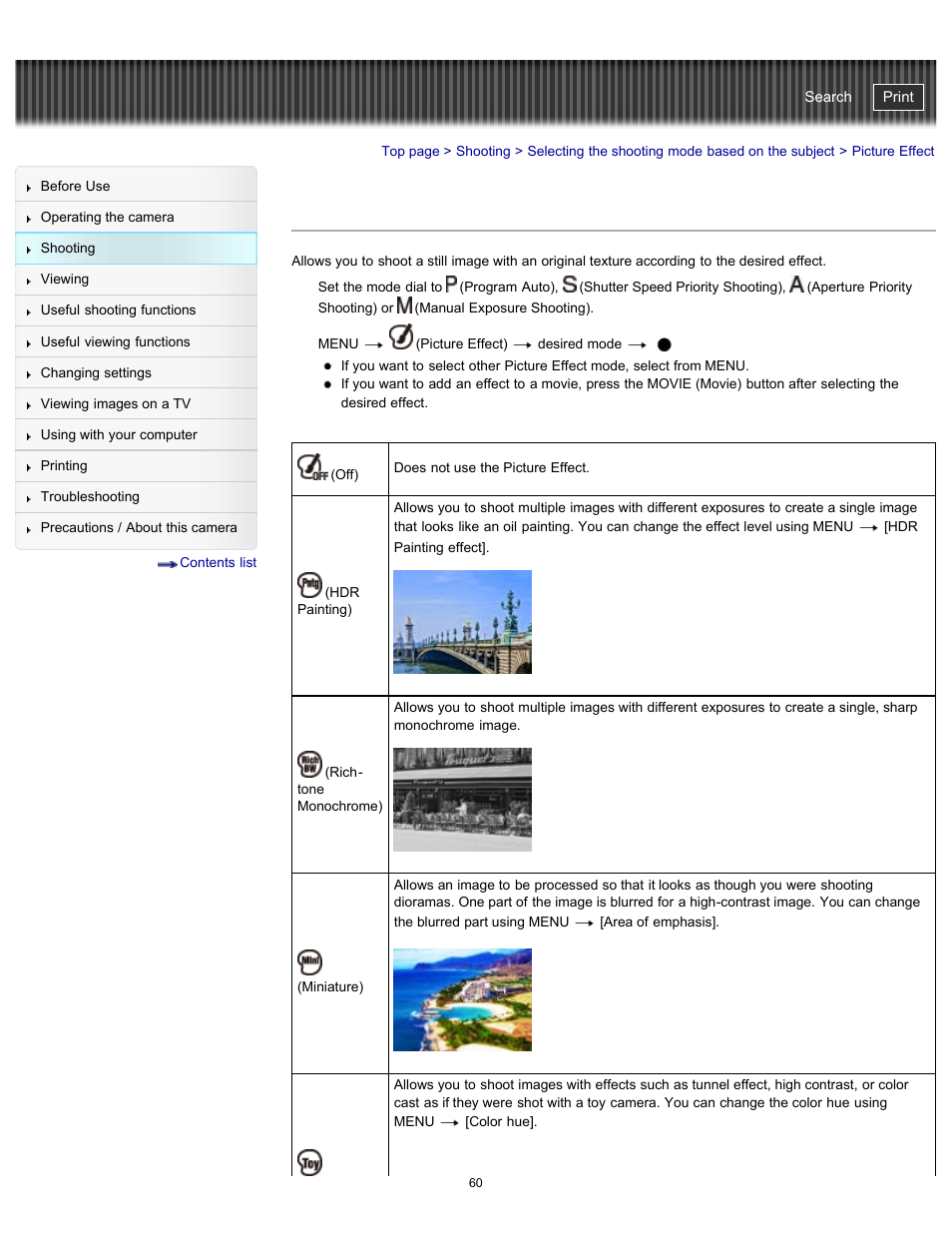 Picture effect, Cyber-shot user guide | Sony DSC-HX300 User Manual | Page 67 / 252