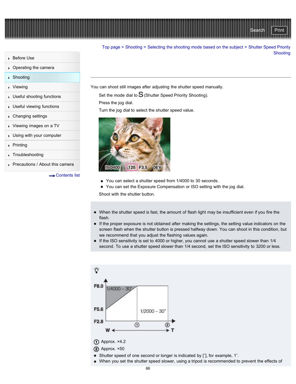 Shutter speed priority shooting, Cyber-shot user guide | Sony DSC-HX300 User Manual | Page 73 / 252