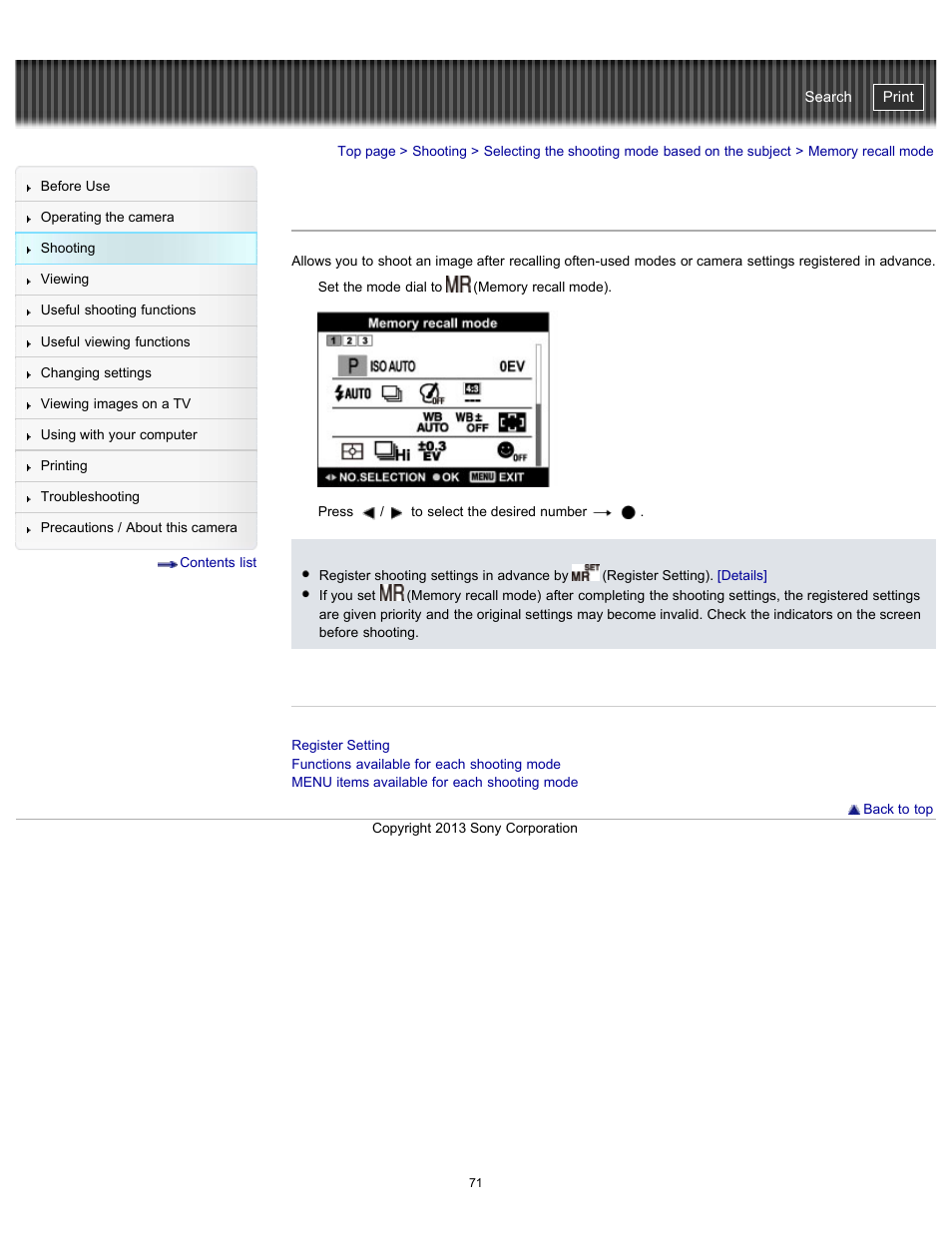 Memory recall mode, Cyber-shot user guide | Sony DSC-HX300 User Manual | Page 78 / 252