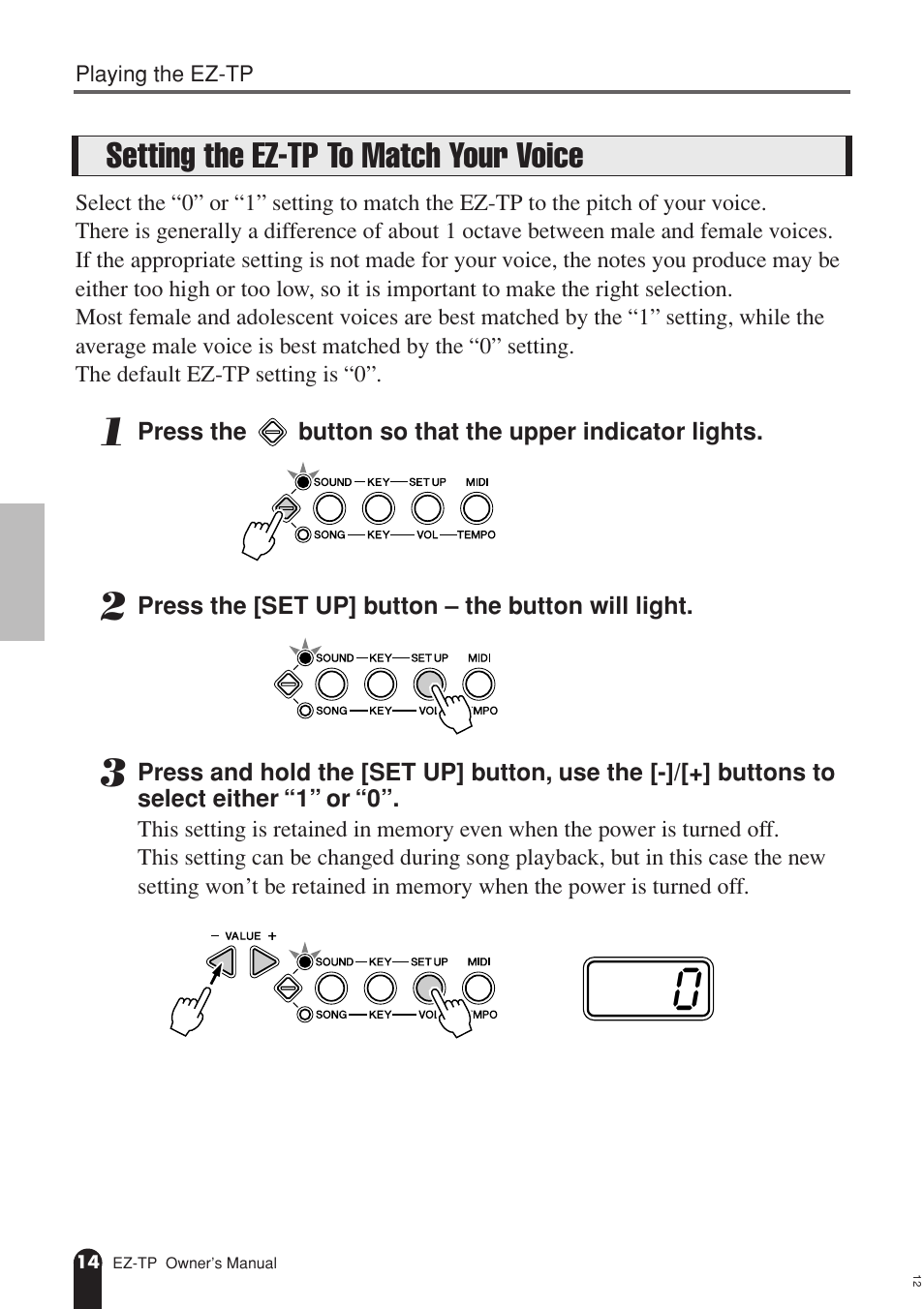 Setting the ez-tp to match your voice, Setting the ez-tp to match your, Voice | AC International EZ-TP User Manual | Page 14 / 44