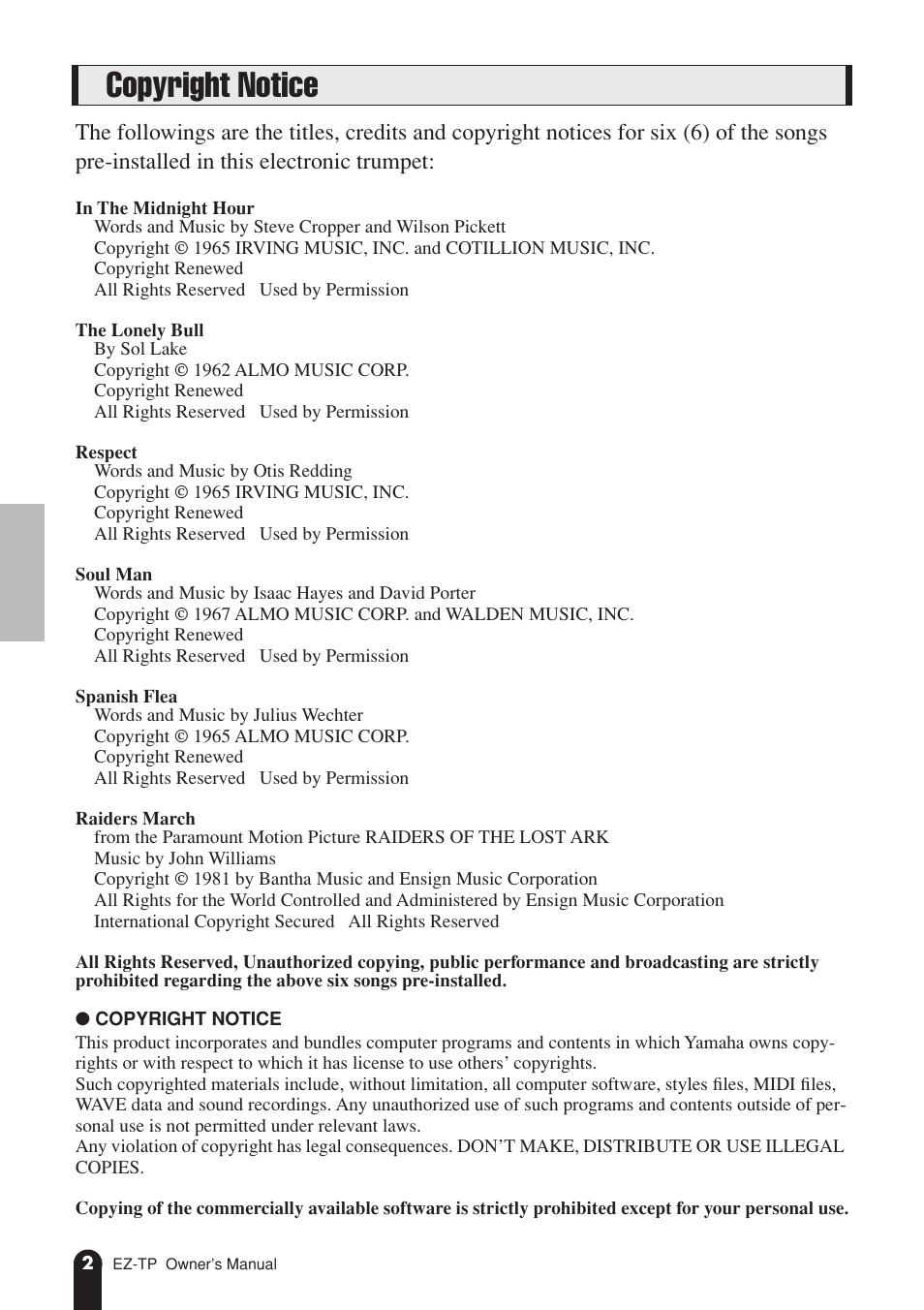 Copyright notice | AC International EZ-TP User Manual | Page 2 / 44