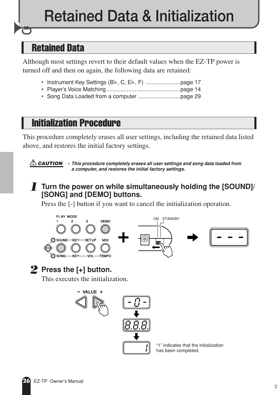 Retained data & initialization, Retained data, Initialization procedure | Retained data initialization procedure | AC International EZ-TP User Manual | Page 26 / 44