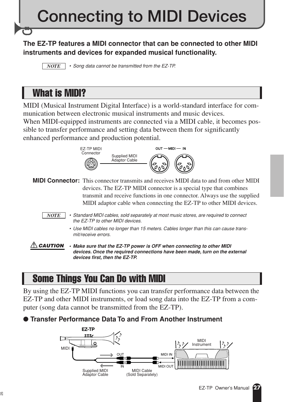 Connecting to midi devices, What is midi, Some things you can do with midi | What is midi? some things you can do with midi | AC International EZ-TP User Manual | Page 27 / 44