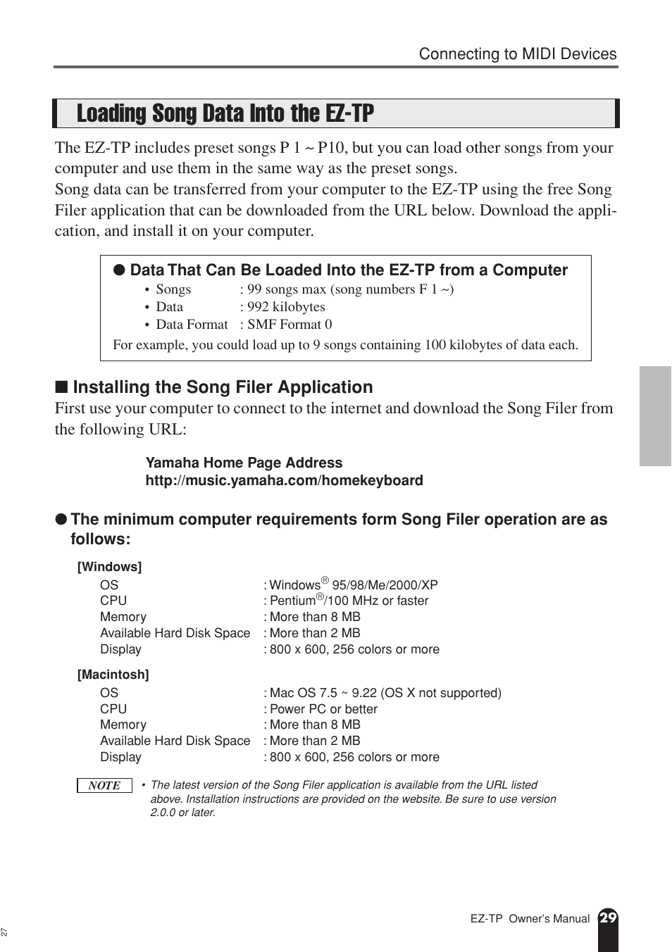 Loading song data into the ez-tp, Installing the song filer application | AC International EZ-TP User Manual | Page 29 / 44