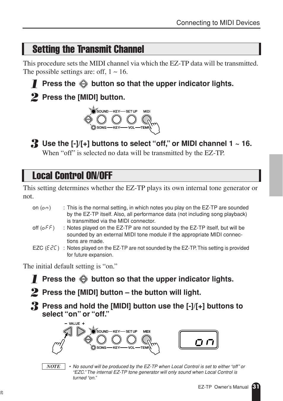 Setting the transmit channel, Local control on/off, Setting the transmit channel local control on/off | AC International EZ-TP User Manual | Page 31 / 44