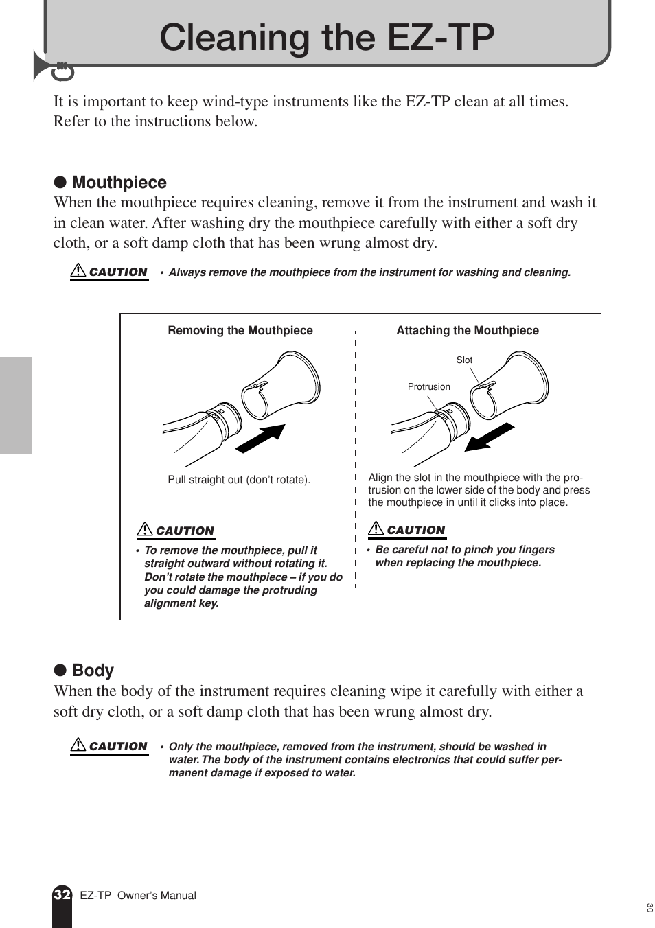 Cleaning the ez-tp, Mouthpiece, Body | AC International EZ-TP User Manual | Page 32 / 44