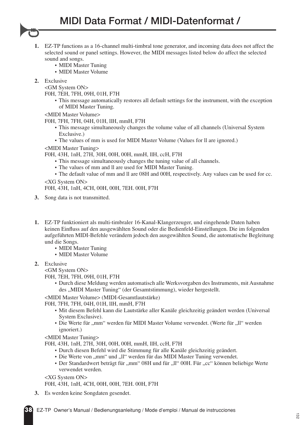 Midi data format, Midi data format / midi-datenformat | AC International EZ-TP User Manual | Page 38 / 44