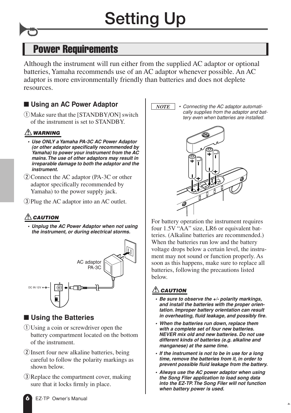 Setting up, Power requirements | AC International EZ-TP User Manual | Page 6 / 44