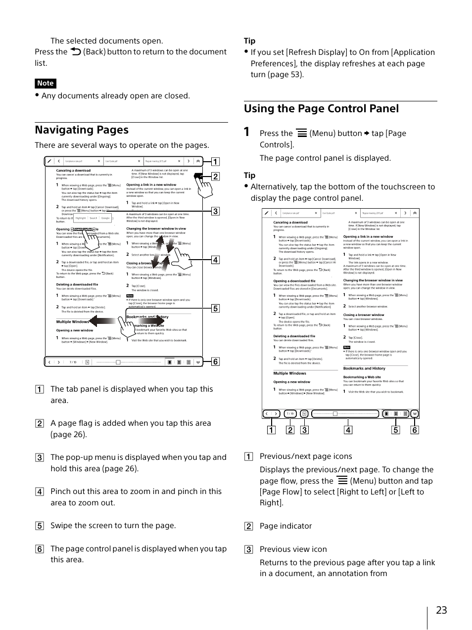 Navigating pages, Using the page control panel | Sony DPT-S1 User Manual | Page 23 / 67