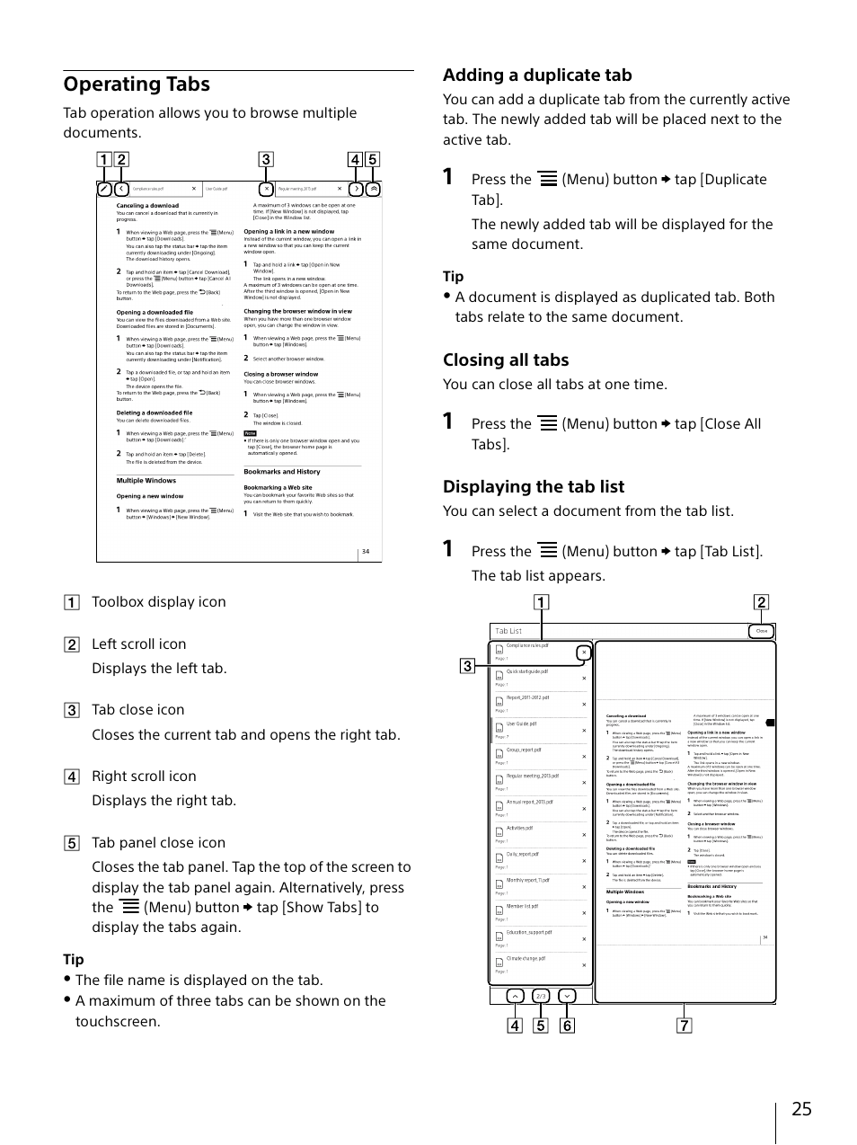 Operating tabs | Sony DPT-S1 User Manual | Page 25 / 67