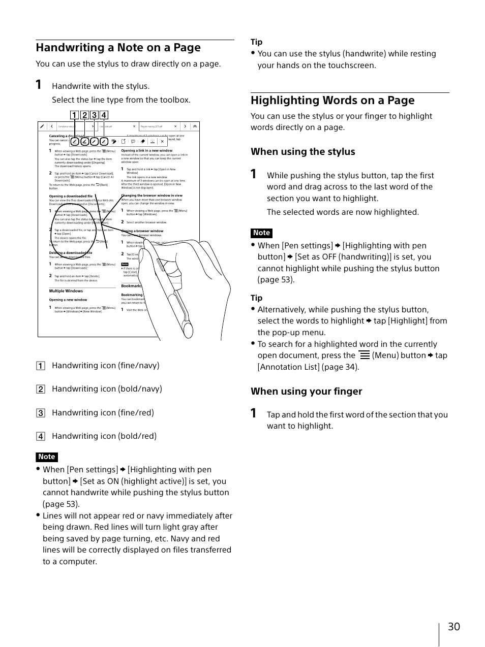 Highlighting words on a page | Sony DPT-S1 User Manual | Page 30 / 67