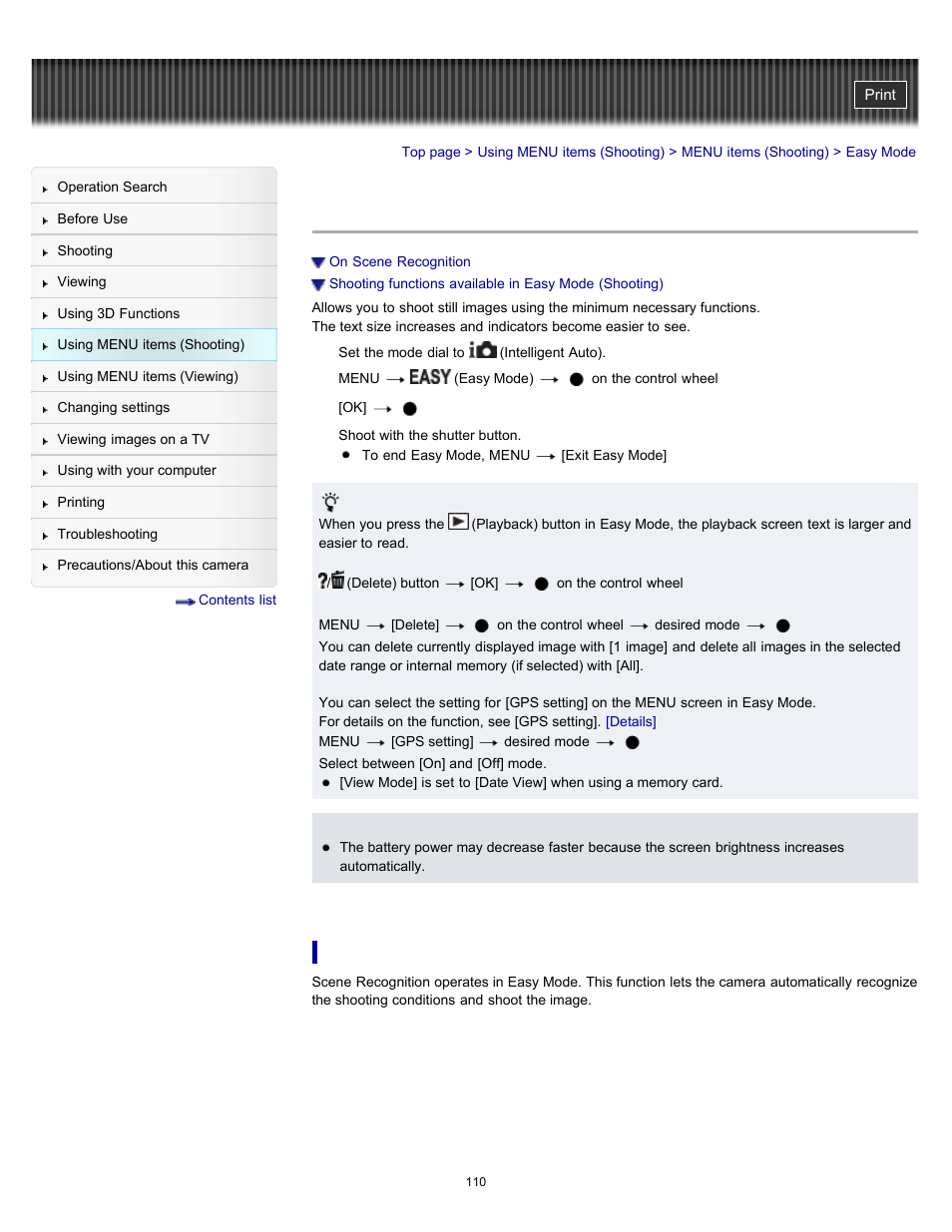 Easy mode | Sony DSC-HX7V User Manual | Page 110 / 271