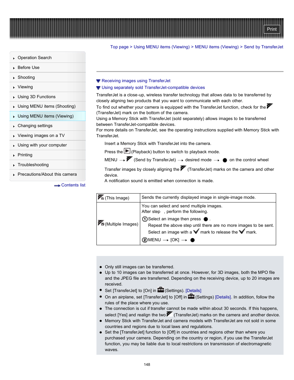 Send by transferjet | Sony DSC-HX7V User Manual | Page 148 / 271