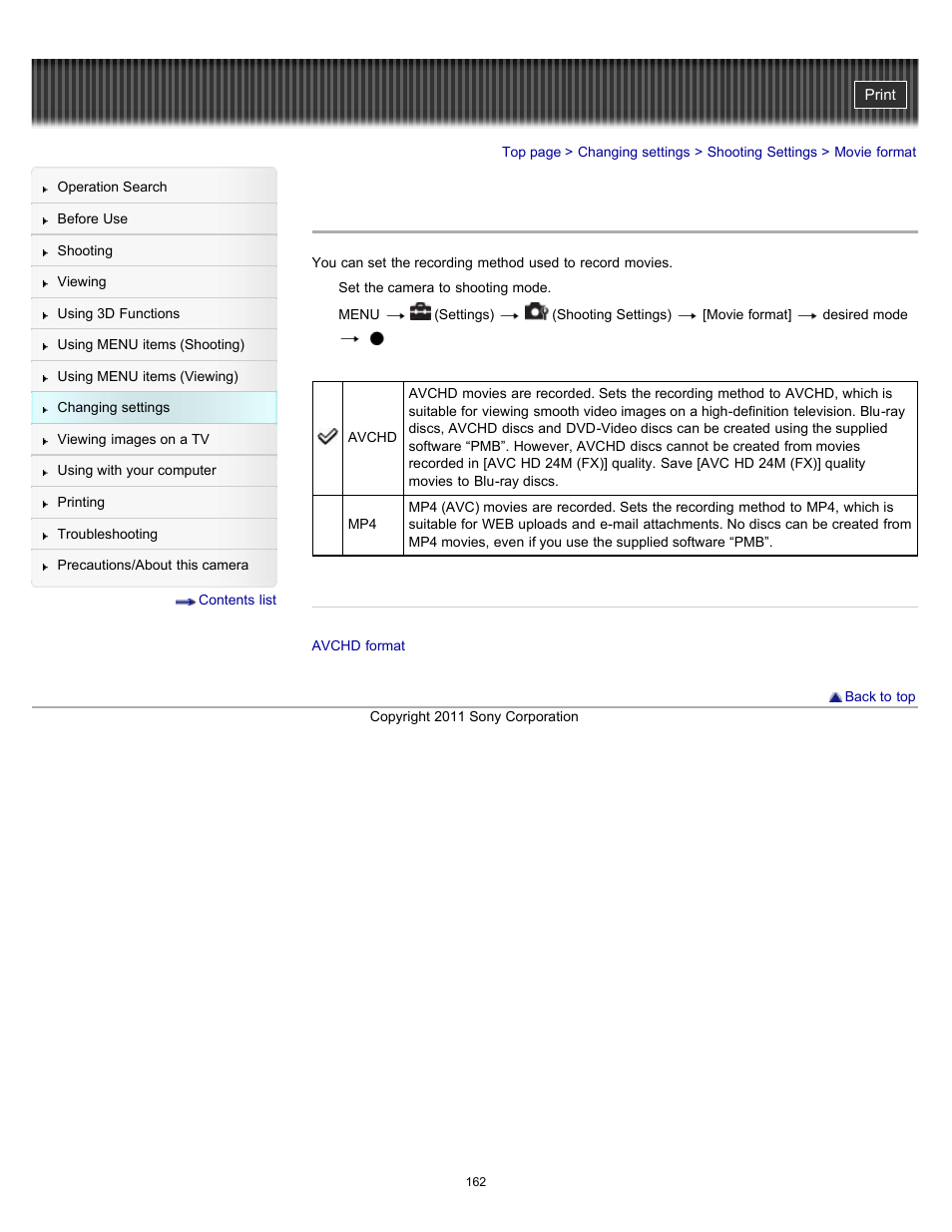 Movie format, Details | Sony DSC-HX7V User Manual | Page 162 / 271