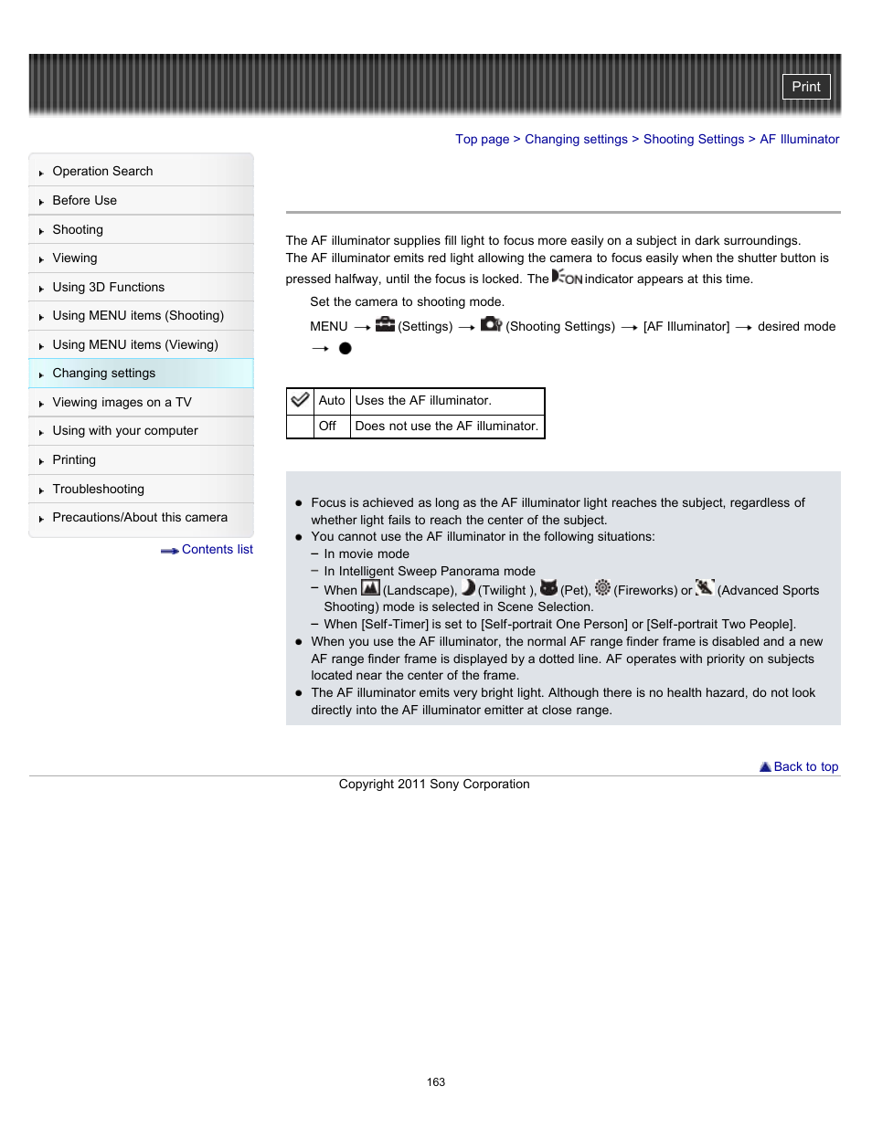Af illuminator | Sony DSC-HX7V User Manual | Page 163 / 271