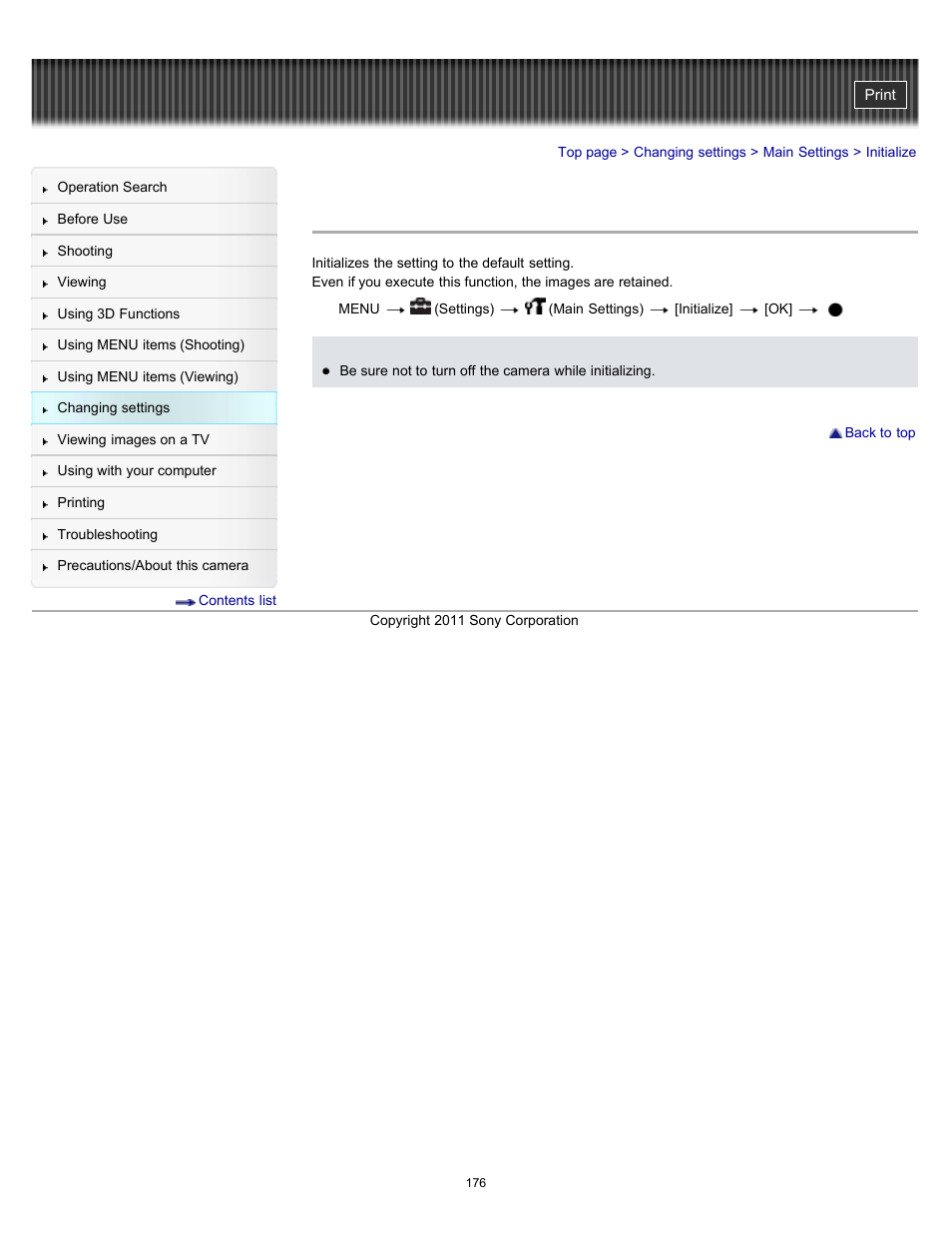 Initialize | Sony DSC-HX7V User Manual | Page 176 / 271