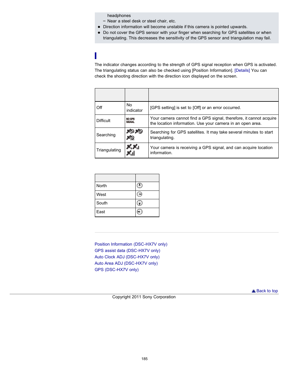 Checking triangulating status | Sony DSC-HX7V User Manual | Page 185 / 271