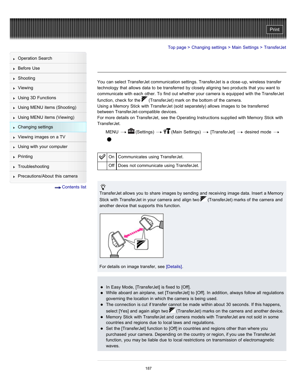 Transferjet, Details | Sony DSC-HX7V User Manual | Page 187 / 271