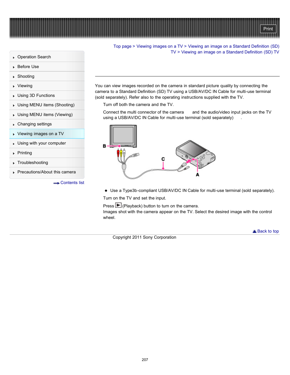 Viewing an image on a standard definition (sd) tv | Sony DSC-HX7V User Manual | Page 207 / 271