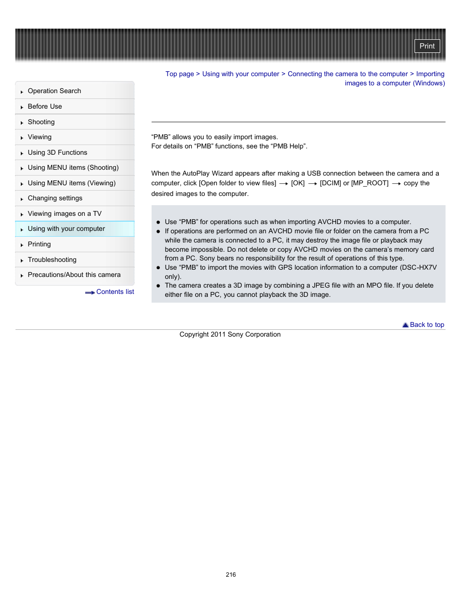 Importing images to a computer (windows), Details | Sony DSC-HX7V User Manual | Page 216 / 271